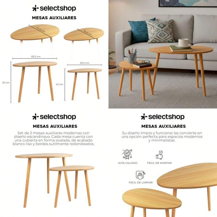 SELECTSHOP Set de 2 Mesas Minimalistas Ovaladas Mesa Auxiliar Lateral Mesita Moderna Minimalista para Sala De Estar Dormitorio Balcón Mesa de Centro Mesita De Noche Grande Café - C y f - Ver 1