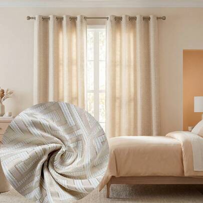 Greek Key Geometric Grommet Curtains, 1 Panel | Geometric Greek Key Pattern Window Curtain, 1 Piece