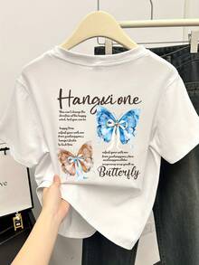 Short-Sleeved T-Shirt With Butterfly Print For Boys, New Style Summer 2024 Shirt For Women, Popular And Super Stylish Top. - 白色 - 查看 1