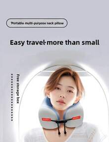 Portable U-Shaped Travel Neck Pillow – Double Hump Ergonomic Inflatable & Press-To-Inflate For Airplane, Car, Or Travel - Pink - View 6
