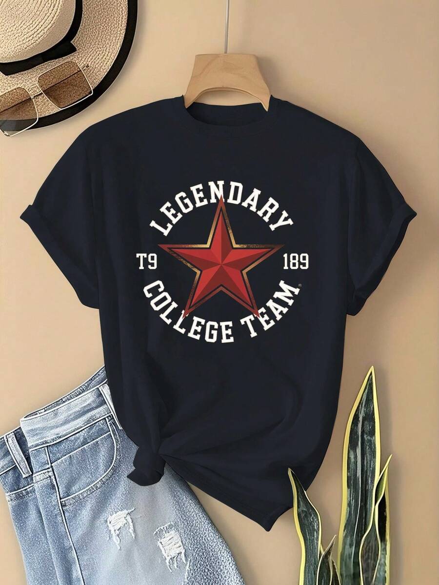 Women's T-Shirt With The Legendary Spirit Of The University Team - 1989 Retro Design And Red Star Emblem - Soft Solid Color Casual Alumni Shirt, Ideal For Game Days, College Events And Casual Wear - Breathable And Comfortable T-Shirt For All Seasons - 黑色 - 查看 1