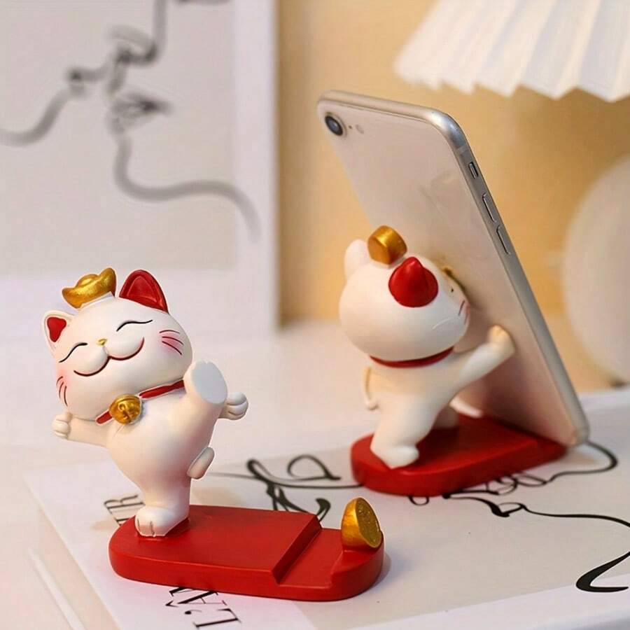 1pc Cute Cartoon Cat Phone/Tablet Stand, Decorative Office Desk Accessory Suitable For Smartphones And Tablets - 1pc - View 1