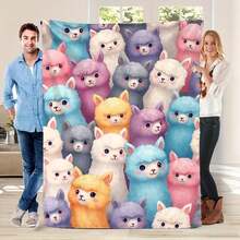 1pc Lightweight Cute Llama Plush Blanket| Pastel Colors (Pink, Yellow, Green, Purple, Brown, Grey) - Soft Flannel All-Season Cozy Throw For Bed, Sofa, Travel, Office - Machine Washable, Pastel Llama Design With Expressive Eyes - Perfect Gift For Va - 1 - View 2