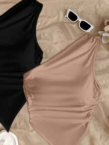 2 piezas de blusas de verano para mujer con dobladillo asimétrico y tirantes, color negro y rojo, adecuado para el verano - Multicolor 6 - Ver 5
