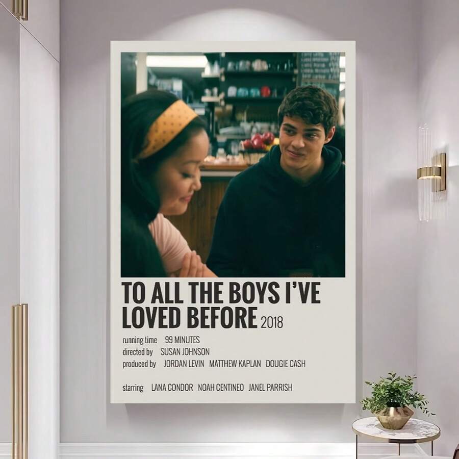 Enmarcado unidad de póster de película  "A todos los chicos de los que me enamoré" en lienzo para pared - 30 x 45 cm, impresión de alta calidad, colores vibrantes, regalo perfecto para fans, ideal para dormitorio, oficina y decoración con temática deportiva,  de película, obra de arte detallada, plano 2D, perfecto para la decoración de la habitación, decoración de la habitación | Arte de póster de película | Lienzo , decoración de  de película - Enmarcado - Ver 1