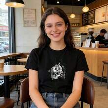 [Free National Shipping] Unisex Vintage Summer T-Shirts, Round Neck, Short Sleeve, Fun Graphic Print Of Skulls And Roses, Gothic Punk Style, Urban Clothing For Men And Women, Cotton Women's T-Shirts - 風格 - 查看 3