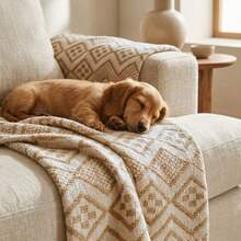 Premium Oasis Double Sofa Throw With Fringe And Super Comfortable Geometric Texture - 2.40x1.80m - Camel - View 5