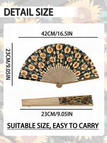 1pc Polyester Flamingo & Sunflower Pattern Casual Party Handheld Fan, Suitable For Friends Gifts, Unisex,Camping,Travel Essential - Multicolor - View 6