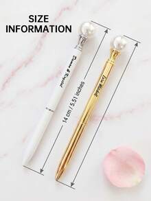 1pc Customized Text Pearl Wedding Guest Book Pen, Elegant Bridal Shower And Wedding Day Sign-In Book Ballpoint Pen With Pearl Top, Bride And Groom Wedding Guest Book Pen, Elegant Wedding Guest Book Pen - Multicolor - View 6