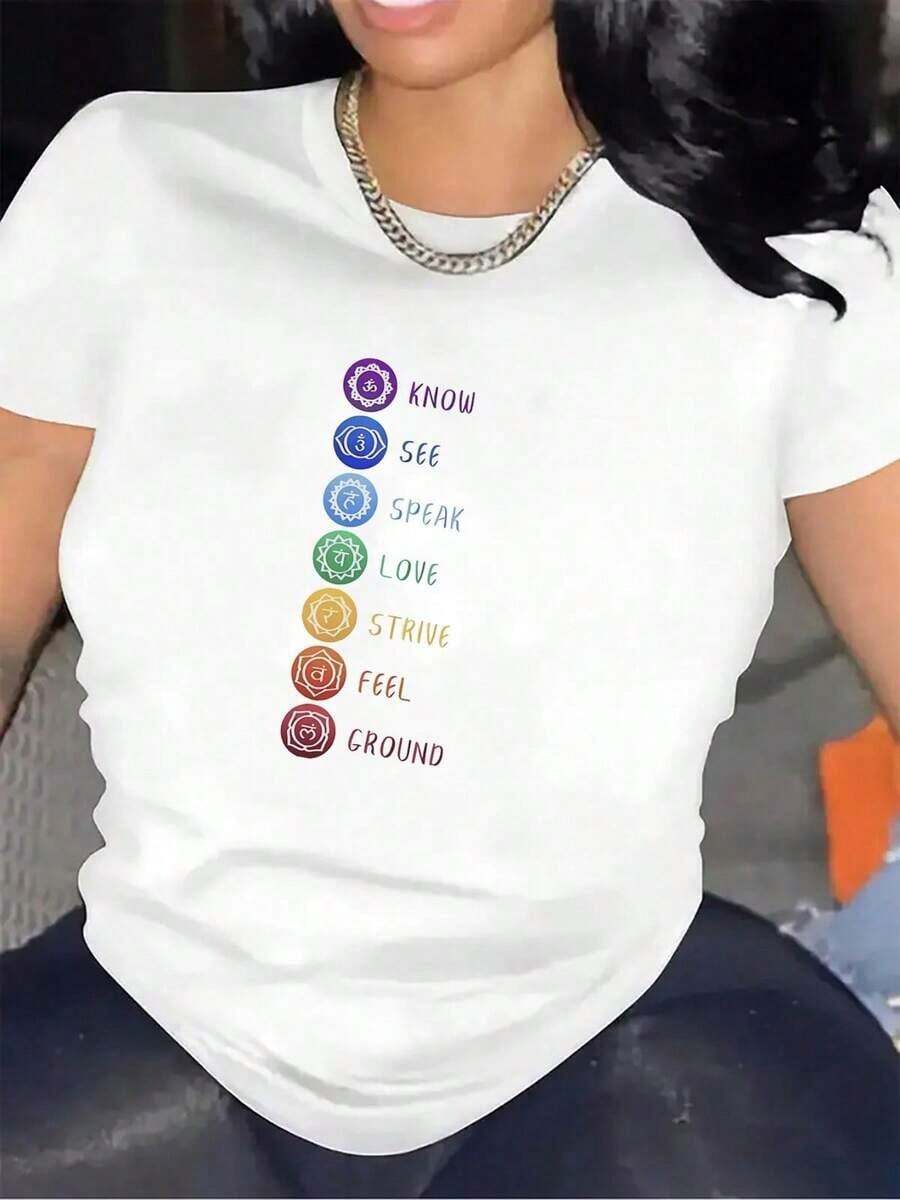 Polyester Short Sleeve T-Shirt For Home Office Use, Durable Fabric And Inspiring Design, Comfortable Fit For Everyday Wear, Ideal For Lounge Or Restaurant Environments. Women's Standard Size Casual T-Shirt, Breathable Lightweight Short Sleeve Tee Blouse For Women. - 白色 - 查看 1