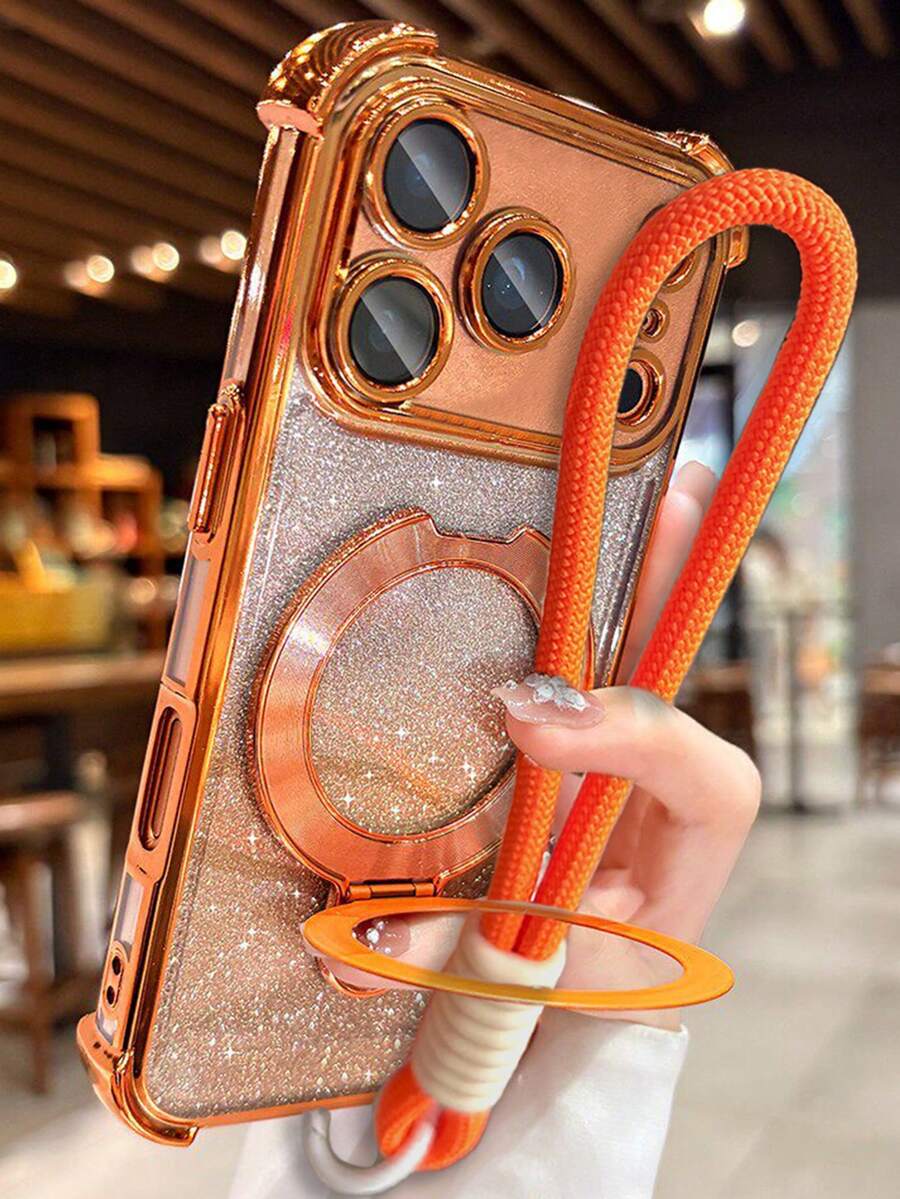 Luxury Plated Transparent Magnetic Ring Holder Wireless Charging Phone Case With Lanyard, Compatible With IPhone 17 Pro Max, 17 Pro, 17, 16 Pro Max, 16 Pro, 16, 15 Pro Max, 15 Pro, 14 Pro Max, 14 Pro, 14, 13 Pro Max, 13 Pro, 13, 12 Pro Max, 11