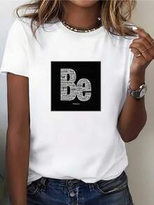 Women's Short-Sleeve T-Shirt With "Be Kind" Letter Print, 180g, Crew Neck, Casual Summer T-Shirts, Family Team Wear, Gift Ideas For Men, Women, Father's Day Gifts - 白色 - 查看 1