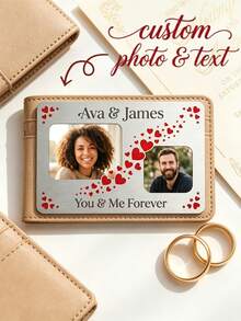 1 pieza Tarjeta de recuerdo de pareja de aluminio personalizada con foto, tarjeta de inserción de billetera personalizada con texto. Tarjeta de recuerdo de pareja personalizable con nombres y fotos personalizados, con diseño de collage de fotos de múltiples cuadrículas decorado con bordes de corazón. - Rojo - Ver 2