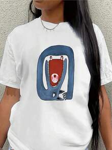 Camiseta ligera y duradera, con un diseño único de boca de monstruo, es perfecta para uso casual en casa, en restaurantes o en la oficina, ofreciendo una experiencia de uso cómoda en el día a día.women's shirts - Blanco - Ver 7