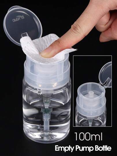 1pc 100ml Clear Plastic Nail Polish Remover Press Pump Dispenser Bottle Refillable Empty Liquid Storage Container Portable Press Type Manicure Auxiliary Tool Nail Art Accessory For Home DIY Nail Care & Salon Supplies