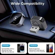 DIOSEA 无线 CarPlay 和 Android Auto 适配器，无线车载适配器，USB/Type-C 即插即用，低延迟，有线转无线即插即用自动连接，兼容 iOS 10+ 和 Android 11+ 操作系统 - V9 - 查看 11