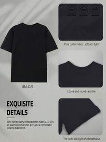 1 Fashionable Women's T-Shirt, With Creative Christmas Design Print, Soft And Comfortable, 100% Pure Cotton, Short Sleeve, Simple, Elegant, Casual And Modern, Youthful And Fashionable Women's Clothing, A Must-Have For The Holidays, 180g 100% Cotton. - 黑色 - 查看 3