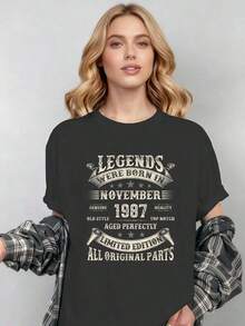 Regalos para el 38º cumpleaños de hombres de 38 años, Camiseta con estampado gráfico de noviembre de 1987, Camisetas para mujer, Ropa de modablusas para mujer>ropa - Negro - Ver 1