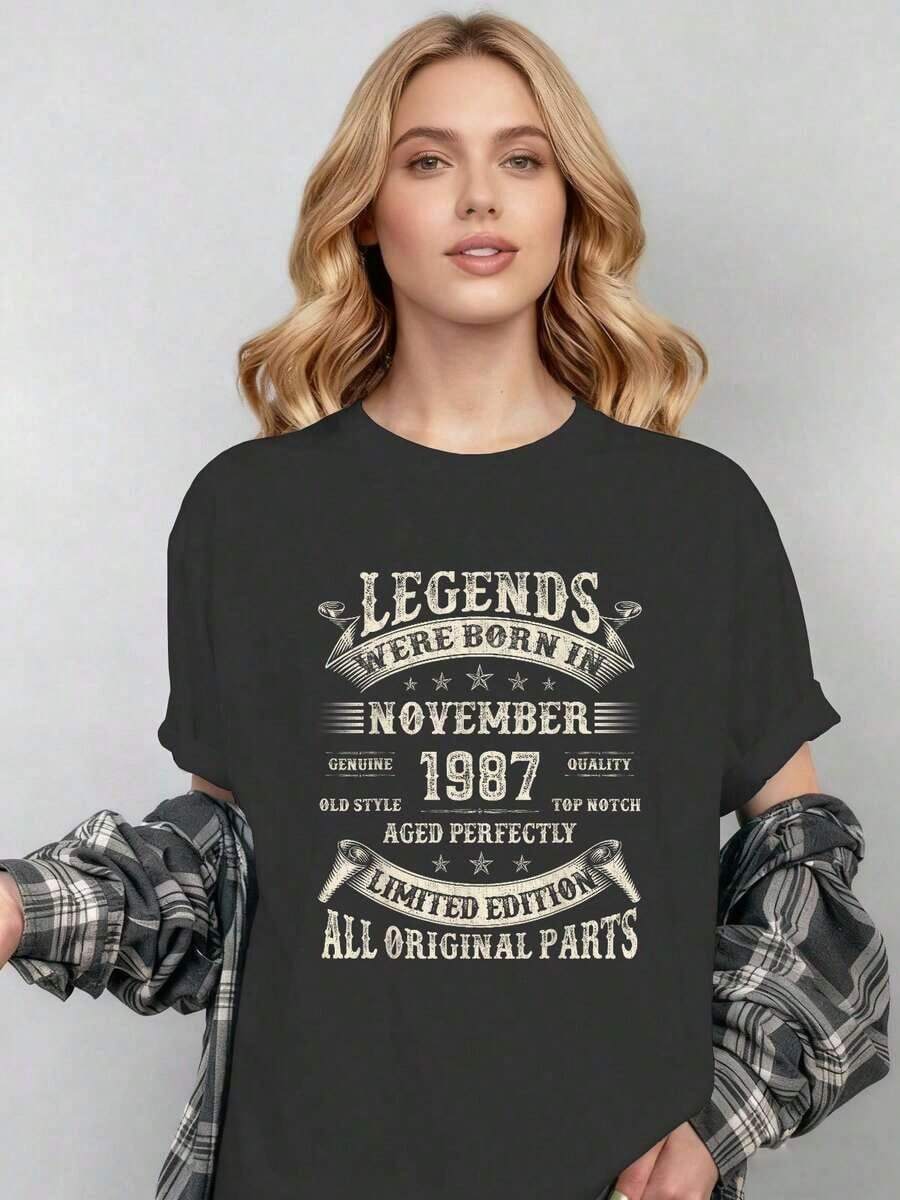 Regalos para el 38º cumpleaños de hombres de 38 años, Camiseta con estampado gráfico de noviembre de 1987, Camisetas para mujer, Ropa de modablusas para mujer>ropa - Negro - Ver 1
