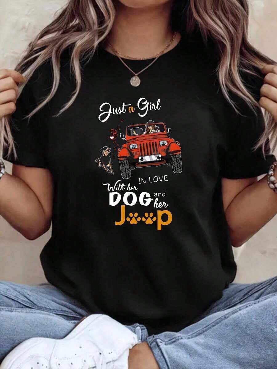 Camiseta Oversize con Estampado Off-Road de JEEPS, Cuello Redondo Elegante, Manga Larga, Perfecta para Uso Diario y Actividades al Aire Libre - Negro - Ver 1