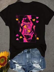 Una camiseta de mujer de manga corta, holgada, moderna, retro y elegante, adecuada para actividades al aire libre en primavera y verano.La camiseta de cuello redondo para mujer está hecha de un tejido cómodo y suave, decorada con un logotipo de la marca en forma de corazón, y es perfecta para un estilo casual.blusas para mujer,blusas casuales para dama,tops,, mujer premium,y2k,playeras de mujer curvy,ofertas y liquidaciones ropa mujer,playeras deportivas para mujer,,playeras de hombre, mujer,blusas>elegante 3QCN - Negro - Ver 8