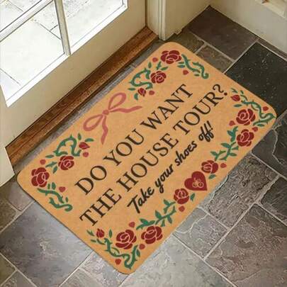 1Pc Do You Want The House Tour Take Your Shoes Off Doormat Welcome Mat Floor Mat, Retro Modern Print Non-Slip Reg Welcome Low-Pile Flannel Doormat, Machine Washable Door Mat Carpet Decor For Outdoor And Indoor, Bathroom Kitchen Dining Room Decoration Entrance (40x60cm/50x80cm/60x90cm)
