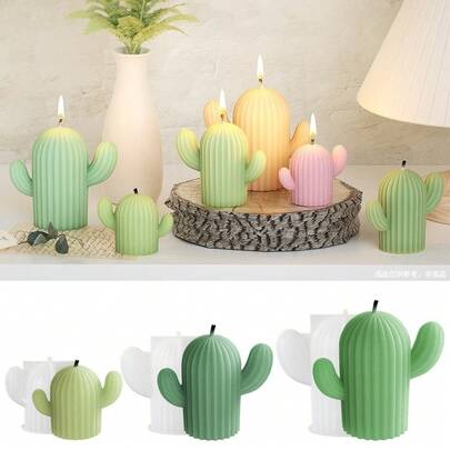 Khuôn nến hình cây xương rồng 3D bằng silicon, khuôn nến hình cây xương rồng sọc lớn/vừa/nhỏ bằng silicon, thích hợp để trang trí nhà cửa, làm nến thơm, đồ thủ công DIY, làm xà phòng thủ công, lý tưởng cho những người đam mê thủ công.