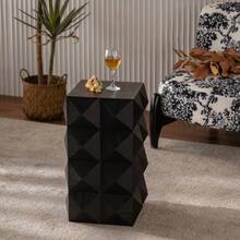 60 Cm High Retro-Style Wooden Side Table With A Three-Dimensional Embossed Pattern; No Assembly Required. - Black - View 8