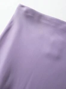 女士纯色蕾丝边丝绸质感中长裙 - 紫羅蘭色 - 查看 3