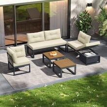 Multifunctional Garden Furniture Set With 3-Position Adjustable Backrest And Reclining Function, Thick And Comfortable Cushions, Storage Space And Weather-Resistant Polyester Cover – For Patio, Balcony And Garden. Beige - 米色 - 查看 8