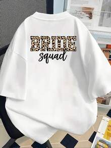 New 180gsm Short-Sleeved T-Shirt, 1% Cotton, With Front And Back Prints - Leopard Bride, Bride - Fashionable Printed T-Shirt For Women, Your Best Choice! - Suitable For Layering In Spring And Autumn, And For Wearing Alone In Summer, Unisex Style. - White - View 2