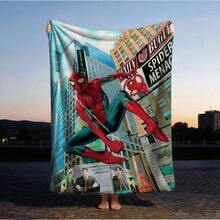 Marvel 1pc S-Pider-Man Print Blanket,Retro Cartoon Style Throw Blanket,Cartoon Character Printed Blanket,All-Season Universal Nap Blanket,Character Home Decor Blanket,Modern Fashion Gift Suitable For Home Bedroom Bed Sofa Office Lunch Break Cover Picnic Blanket - 彩色 - 查看 3