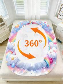 2/3pcs Customizable Rainbow Unicorn Print Children's Bedding, Cute Cartoon Style Polyester Fiber Fitted Sheet, 30cm Deep Pocket, Elastic All Around, Soft & Breathable Mattress Protector, Customized Kids Bed Sheet, Suitable For Bedroom And All Seasons - Multicolor - View 3