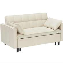 3 In 1 Convertible Sleeper Sofa Bed, Modern Pull Out Couch Bed, Adjustable Backrest, Velvet Loveseat Futon Sofa With Pillows & Pockets For Living Room Apartment - 米色 - 查看 6