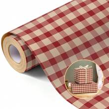 5m Rollo de papel de regalo, patrón a cuadros rojos de una sola cara, papel kraft de 43cm x 500cm, papel de regalo grueso DIY, adecuado para regalos de Navidad, regalos de Año Nuevo, regalos de cumpleaños, fiestas de novias, decoración de regalos, universal para vacaciones - Cuadros rojos - 5 m - Ver 1