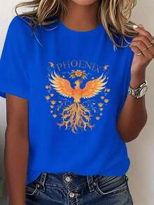 GiftCamias With Phoenix Prints, Floral Design, Women's Shirt Made Of Pure Cotton, Comfortable Fit, 100% Cotton. Soft - 藍色的 - 查看 6