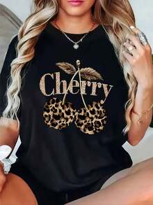100% Cotton, 1 Piece, Plus Size - Women's Plus Size Casual Elegant Printed T-Shirt, 100% Soft Cotton, Women's Simple Solid Color T-Shirt, Loose And Slim Fit Casual Short Sleeve - 黑色 - 查看 11