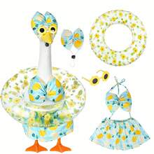 23-Inch Summer Decorative Goose Outfit Set, Including Fashionable Sunglasses, Swim Ring And Bikini, Suitable For Yard Garden Sculpture Decor (Lemon Color) - A - View 9