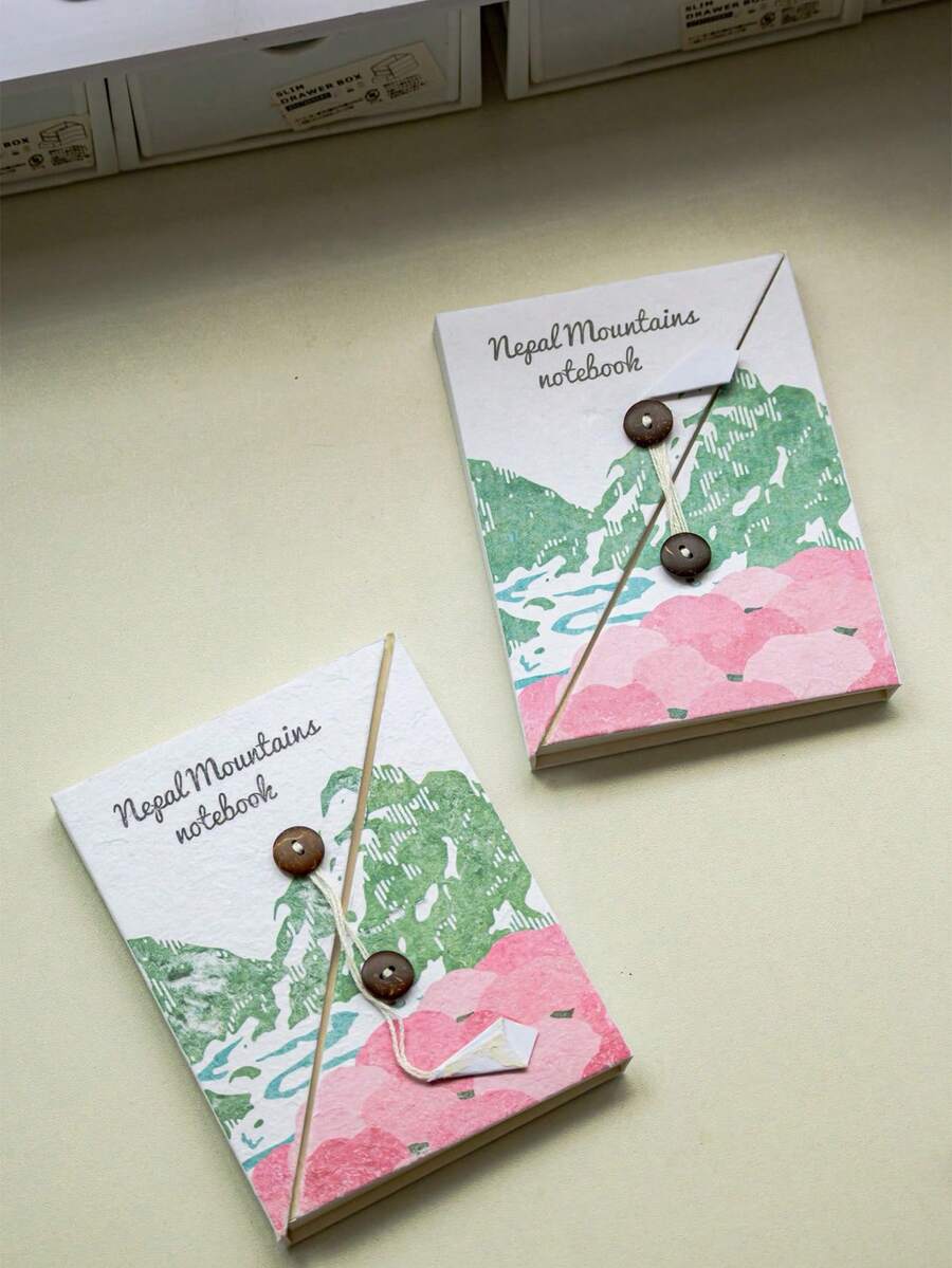Unique Nepal Mountains Design: Handmade Blank Notebook With Classic Nepal Mountain Landscape Print, Vintage Button Wrap Closure Design, Perfect For Sketching, Doodling, Drafting And Daily Journaling. - Blank Doodle Book - View 1