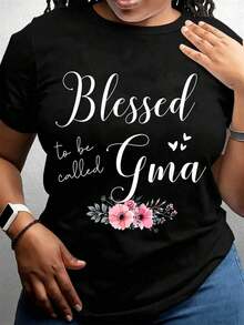 Camiseta de  con Diseño Floral y Texto para Regalo a la Abuela - Negro - Ver 1