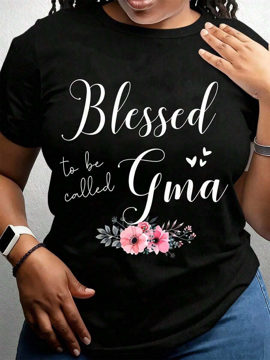 Camiseta de  con Diseño Floral y Texto para Regalo a la Abuela - Negro - Ver 1