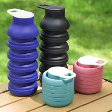 1 Pack Unicolor Pink (Image/Color) 600ml Collapsible Water Bottle With Clip Silicone Leak-Proof Portable For Gym Camping Hiking Outdoor Sports Travel For Airplane Cruise For Hydration Use - 黑色 - 查看 7