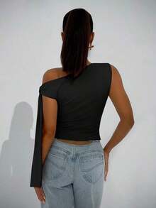 Blusa elegante de mujer con cuello asimétrico y hombro oblicuo con lazo, adecuada para uso diario, citas, salidas, discoteca, fiestas y reuniones - Multicolor - Ver 2