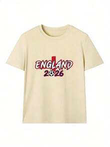 T-Shirt With "ENGLAND 2026" Text And Soccer Ball. Fashionable Short-Sleeved T-Shirt For Spring And Summer 2026, Made In Mexico, 180 Grams. Cartoon Print, Couple Design, Suitable For Indoor Or Outdoor Wear. Crew Neck, Unisex, Ideal For Office And Leisure. One-Pack. - APR-P631577SLNDXZGY602 - 查看 2