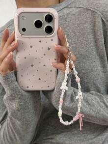 ANNACASE Soft Girl Style Light Pink Star Hanging Chain Phone Case Compatible With IPhone 17 Pro Max, Apple 17 New 15 Pro, Soft 16 Pro Max Shockproof Protective Cover For 14, 16 - Pink - View 3