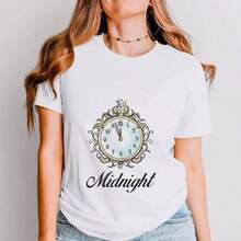 Midnight T-Shirt, Midnight Nights, Gift For Fans, Sleepless Nights, T-Shirt, Women's Oversized Midnight Graphic Tees, 100% Cotton Graphic Tee For Women, Casual Short Sleeve Crew Neck T-Shirts - 白色6 - 查看 2