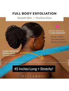 BELLANOMI African Exfoliating Net Sponge, Authentic, Ethically Sourced From Nigeria, 45 Inches Long, Back Scrubber For Daily Use (Copper Brown) - Sky Blue - 查看 6