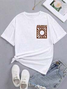 New Summer 2026 Collection, Sunflower Print Holiday T-Shirt, Short Sleeve Graphic Tee With Round Neck, Loose And Casual Fit For Women, Unisex Urban Vintage Style Cotton For Back To School Season, Sizes: S–7XL; Ships In 24 Hours. Breathable And Comfortable. - 白色 1 - 查看 5