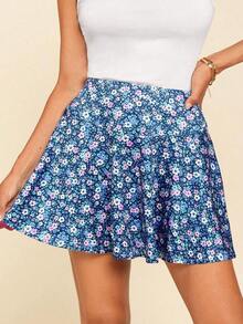 Minifalda con estampado floral para mujer, casual y de moda para uso diario - Azul - Ver 4