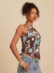 Top de tirantes tejido con estampado de vacaciones para mujer - Multicolor - Ver 5